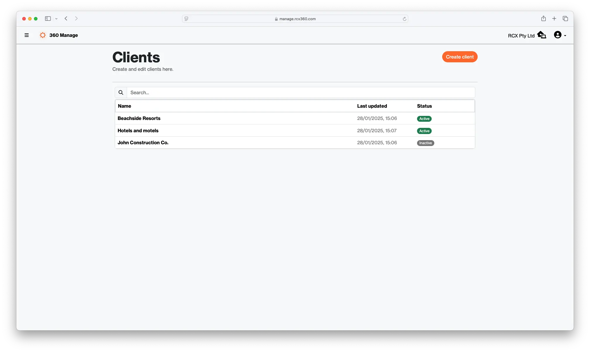 360 Manage client list interface