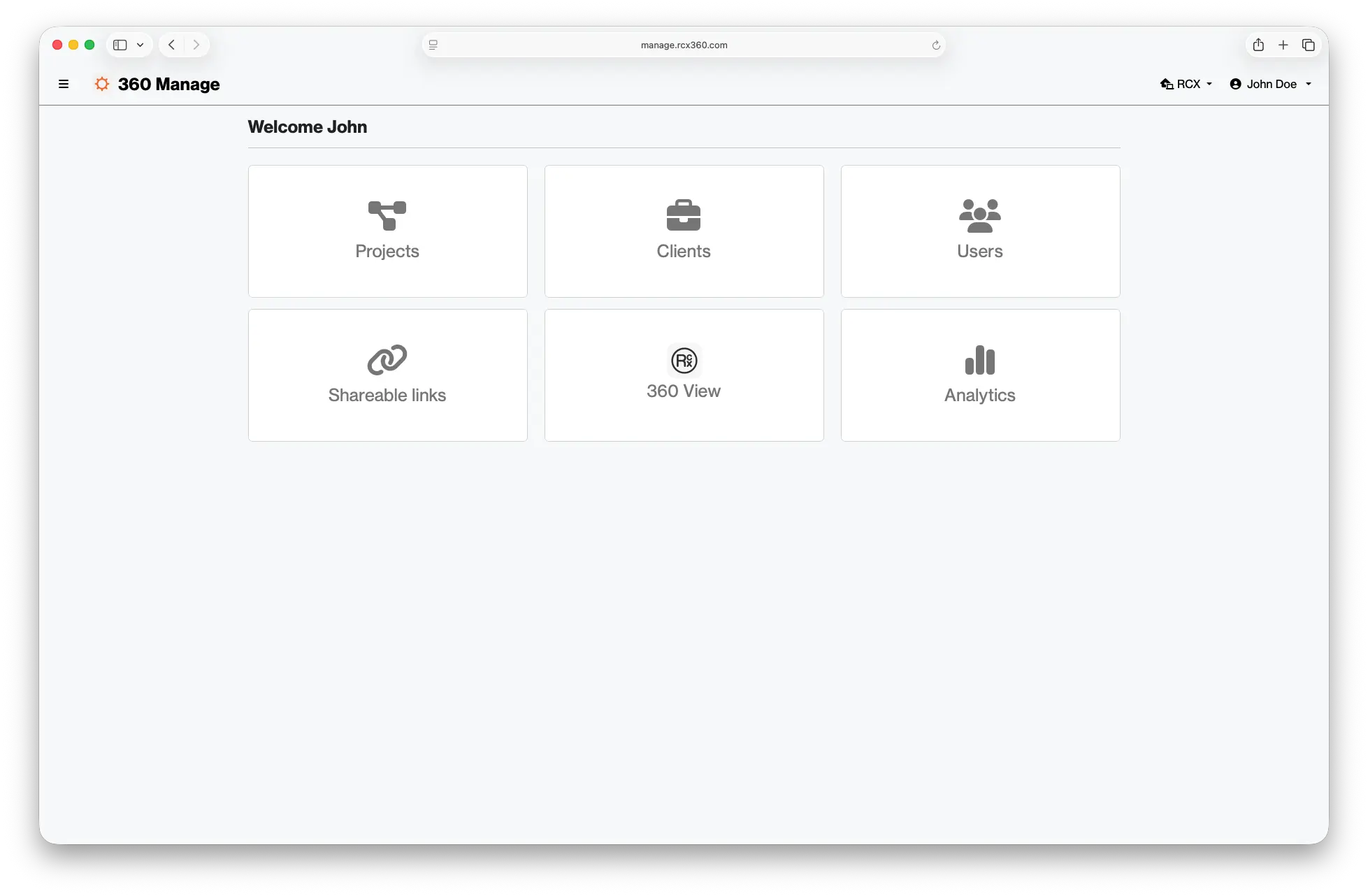 360 Manage dashboard page